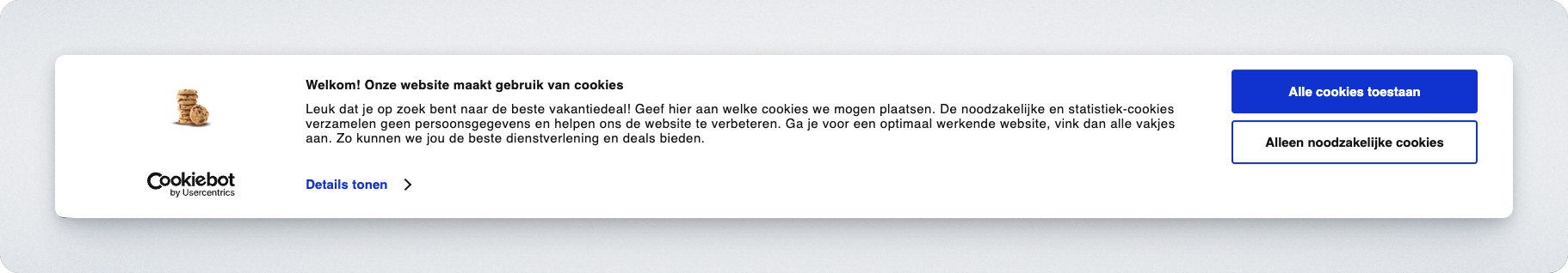 The site's Cookiebot consent banner on first load, offering 'Accept all cookies' and 'Only necessary cookies'. The site's name and logo are redacted.